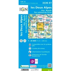 Carte IGN 3336ET les Deux Alpes, Olan, Muzelle, Parc national des Ecrins