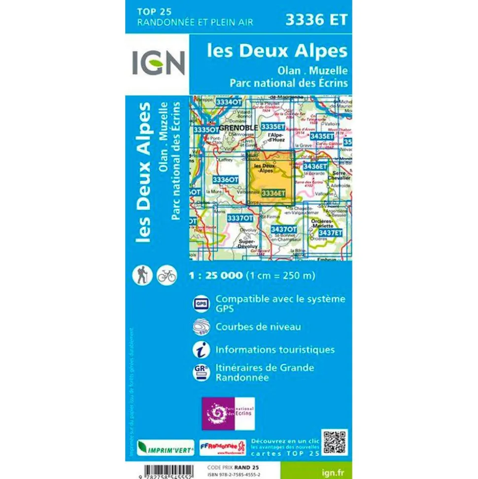 Carte IGN 3336ET les Deux Alpes, Olan, Muzelle, Parc national des Ecrins