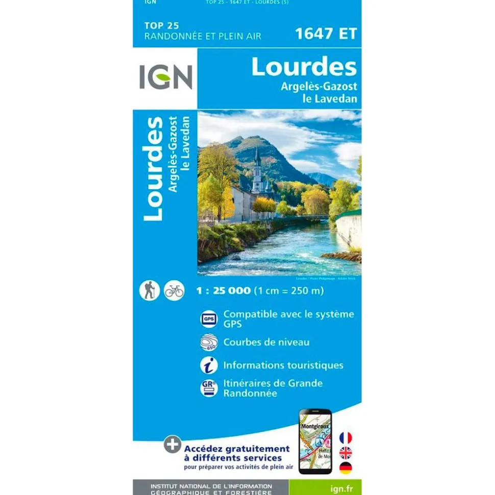 Carte IGN 1647ET Lourdes Argelès-Gazost le Lavedan