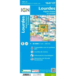 Carte IGN 1647ET Lourdes Argelès-Gazost le Lavedan