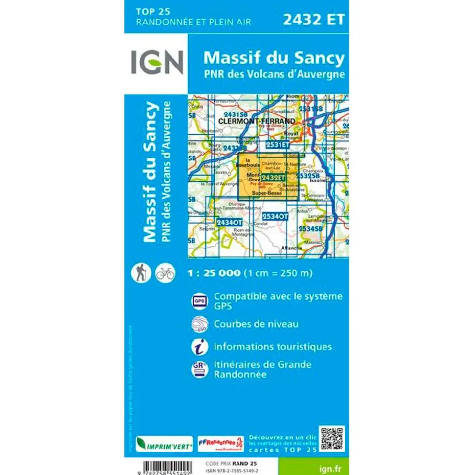 Carte IGN 2432ET Massif du Sancy, PNR des Volcans d'Auvergne