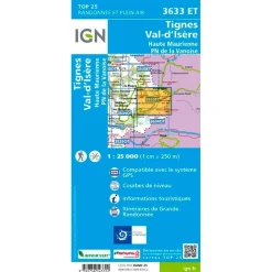 Carte IGN 3633ET Tignes, Val d'Isere, Haute Maurienne, Parc national de la Vanoise