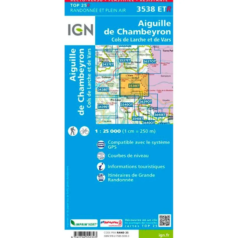 Carte IGN 3538ETR Aiguille du Chambeyron, Cols de Larche et de Vars - Résistante