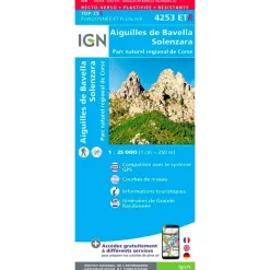 Carte IGN 4253ETR Aiguilles de Bavella, Solenzara, Parc naturel régional de Corse - Résistante