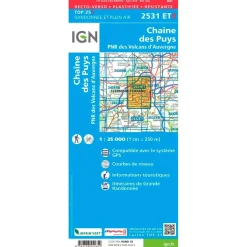 Carte IGN 2531ETR Chaine des Puys, PNR des Volcans d'Auvergne - Résistante