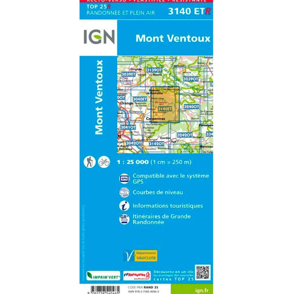 Carte IGN 3140ETR Mont Ventoux - Résistante