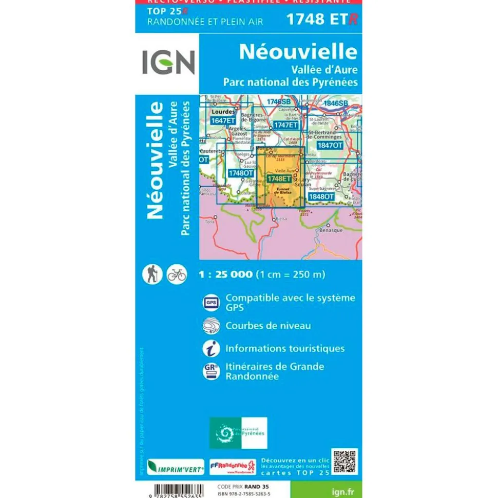 Carte IGN 1748ETR Néouvielle, Vallée d'Aure, Parc national des Pyrénées - Résistante