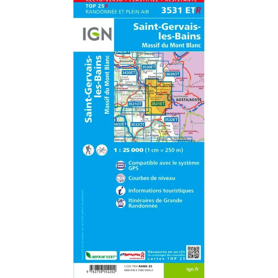 Carte IGN 3531ETR Saint-Gervais-les-Bains, Massif du Mont Blanc - Résistante