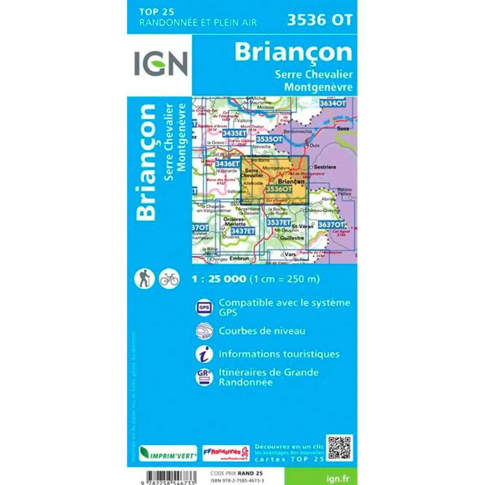 Carte IGN 3536OT Briancon, Serre Chevalier, Montgenèvre