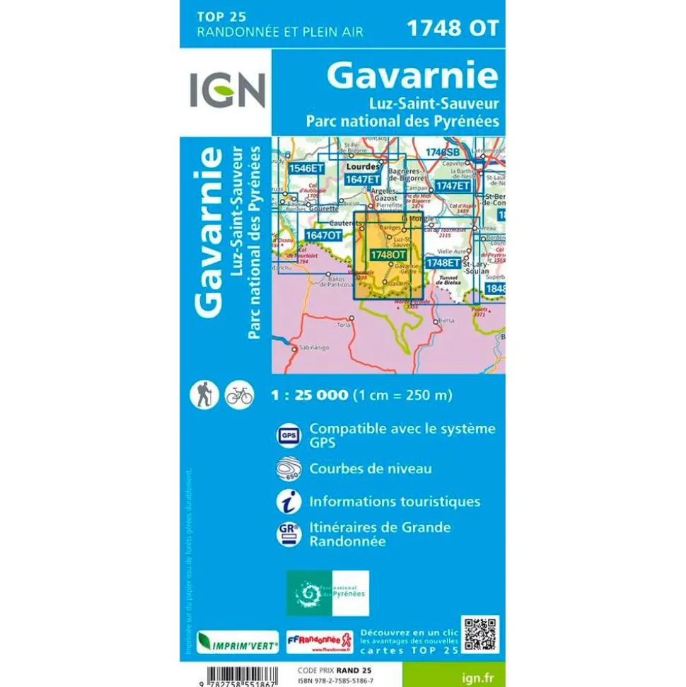 Carte IGN 1748OT Gavarnie, Luz-Saint-Sauveur, Parc national des Pyrénées