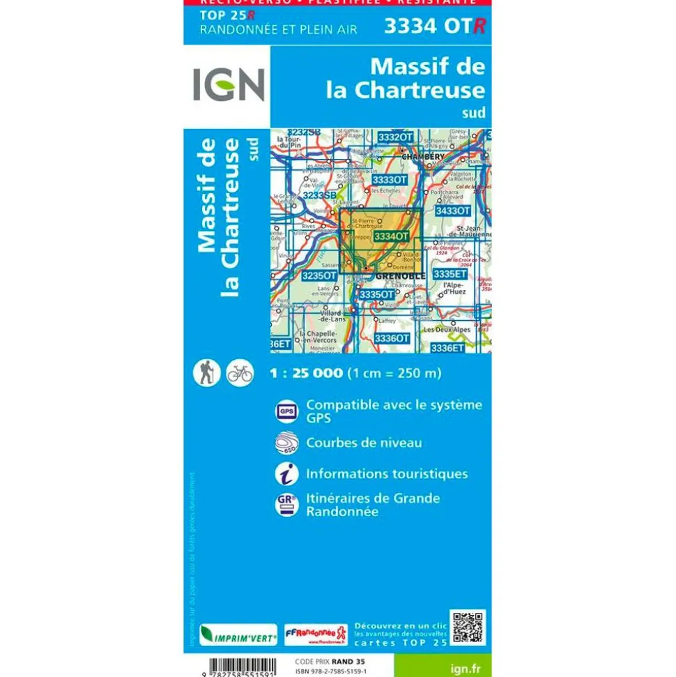 Carte IGN 3334OT Massif de la Chartreuse Sud