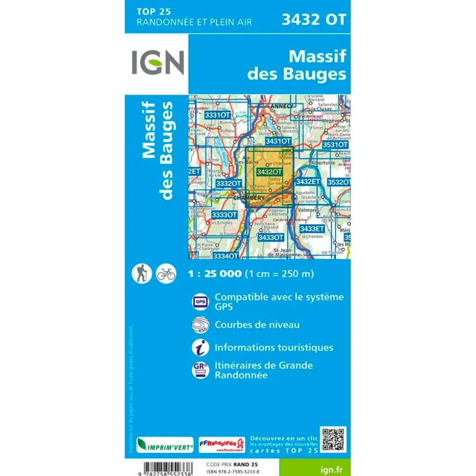 Carte IGN 3432OT Massif des Bauges