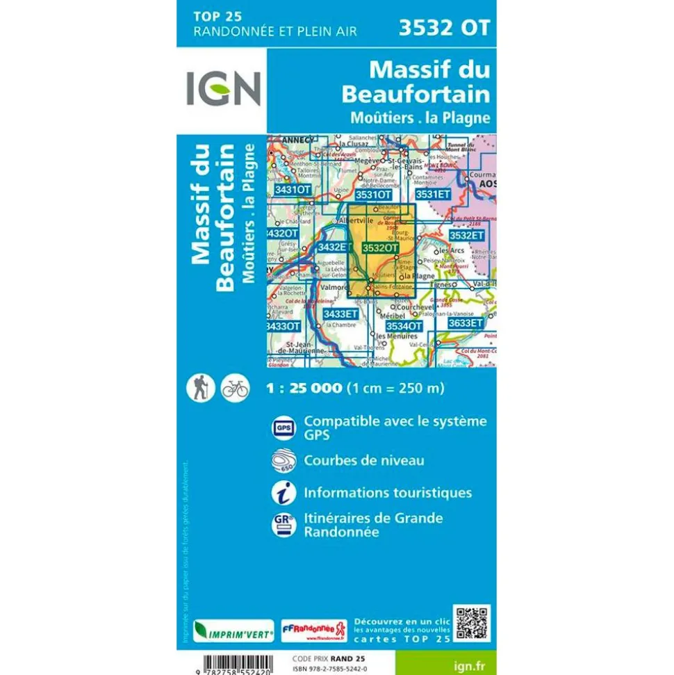 Carte IGN 3532OT Massif du Beaufortain, Moûtiers, la Plagne