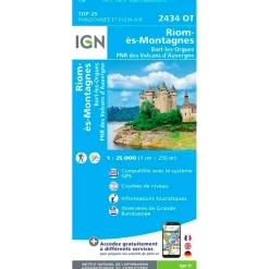 Carte IGN 2434OT Riom-ès-Montagnes, Bort-les-Orgues, PNR des Volcans d'Auvergne