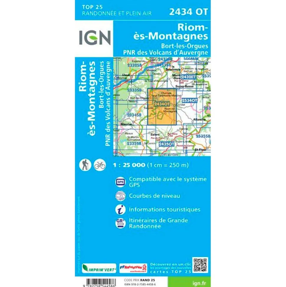Carte IGN 2434OT Riom-ès-Montagnes, Bort-les-Orgues, PNR des Volcans d'Auvergne
