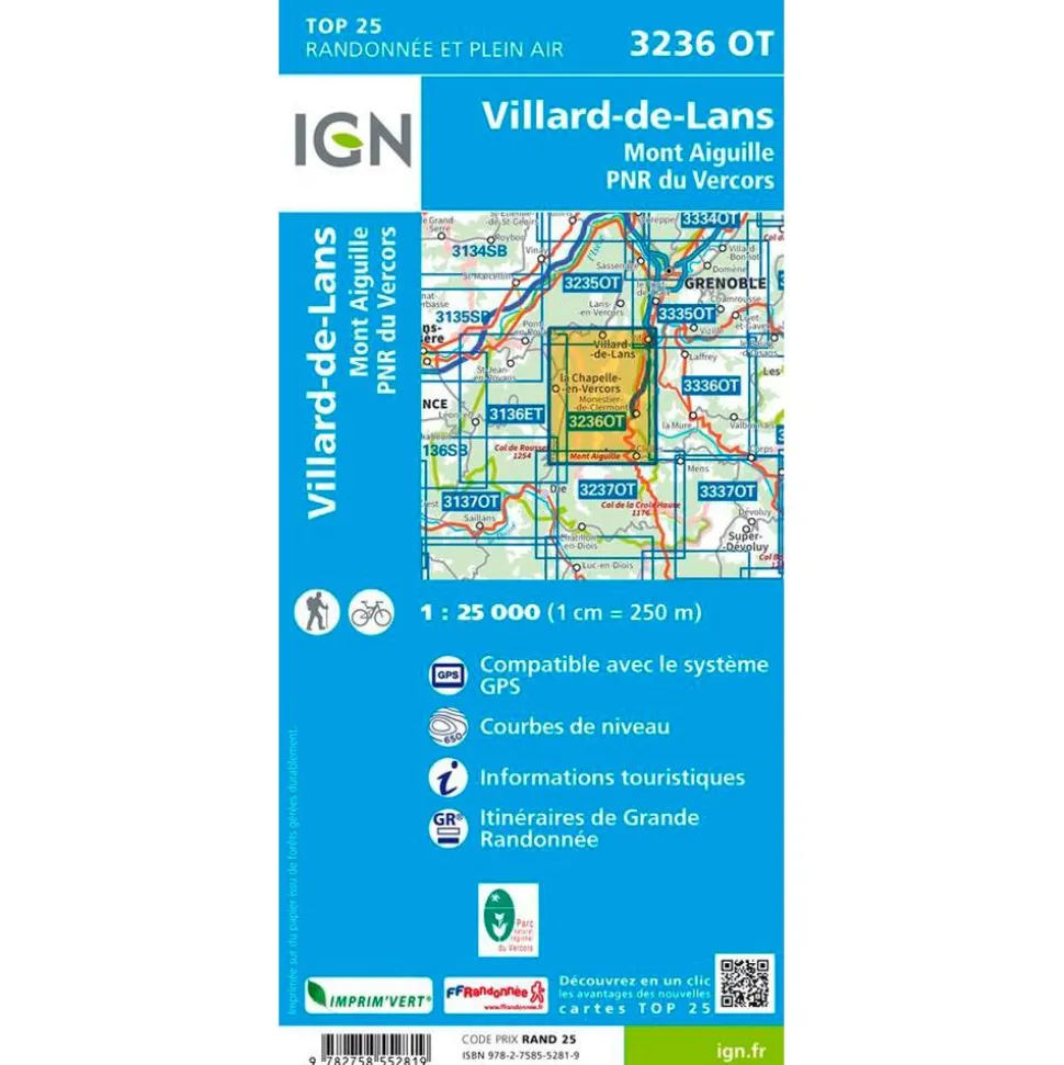 Carte IGN 3236OT Villard-de-Lans, Mont Aiguille, PNR du Vercors