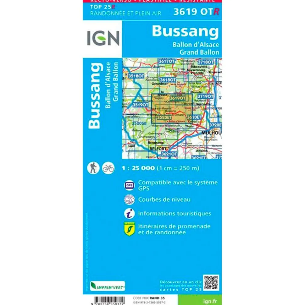 Carte IGN 3619OTR Bussang, Ballon d'Alsace, Grand Ballon - Résistante