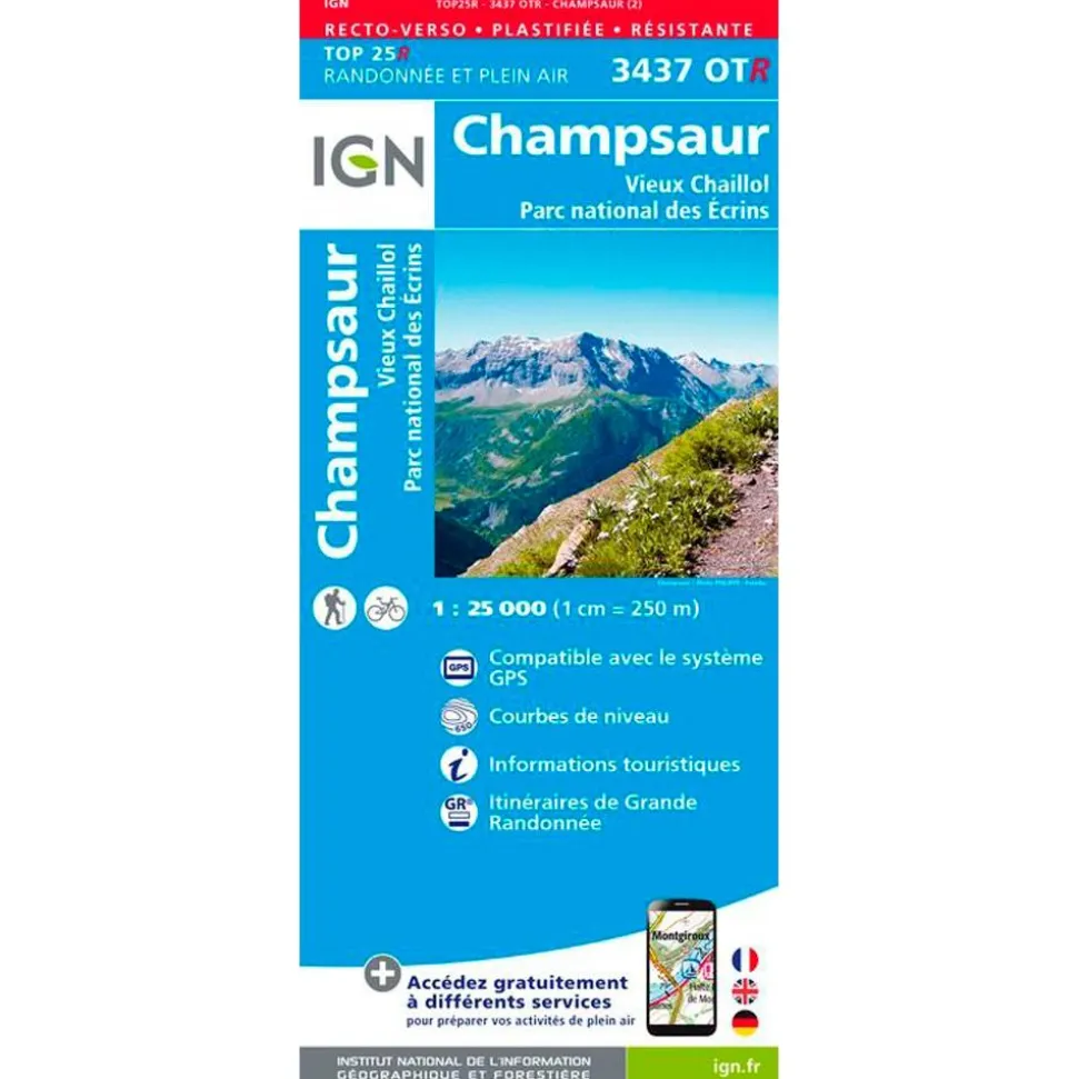 Carte IGN 3437OTR Champsaur, Vieux Chaillol, Parc national des Ecrins - Résistante