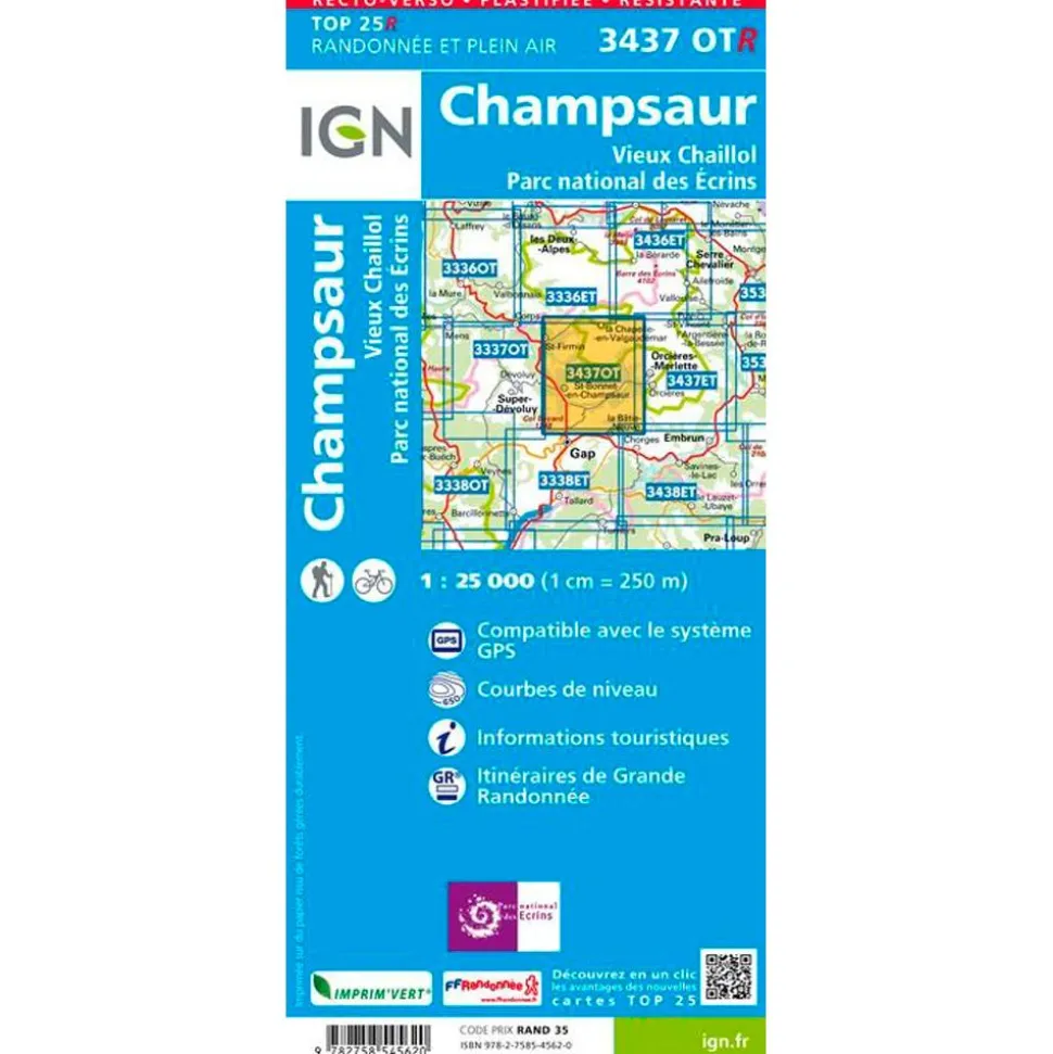 Carte IGN 3437OTR Champsaur, Vieux Chaillol, Parc national des Ecrins - Résistante