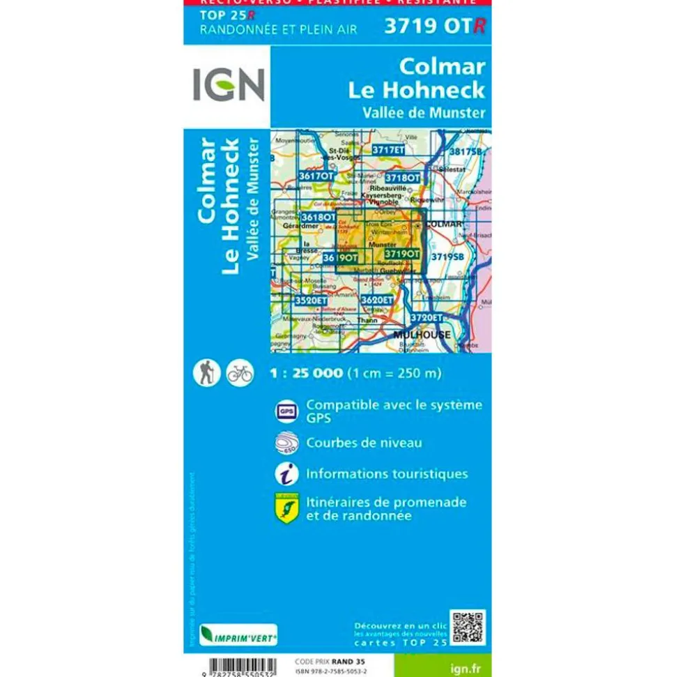 Carte IGN 3719OTR Colmar, Le Hohneck, Vallée de Munster - Résistante