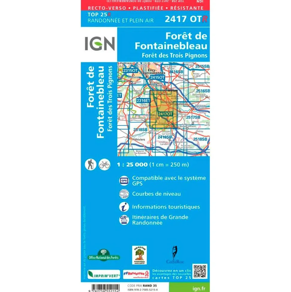 Carte IGN 2417OTR Forêt de Fontainebleau, Forêt des trois Pignons - Résistante