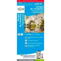 Carte IGN 2939OTR Gorges de L'Ardèche, Bourg-Saint-Andéol, Vallon-Pont-d'Arc - Résistante