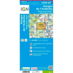 Carte IGN 2939OTR Gorges de L'Ardèche, Bourg-Saint-Andéol, Vallon-Pont-d'Arc - Résistante