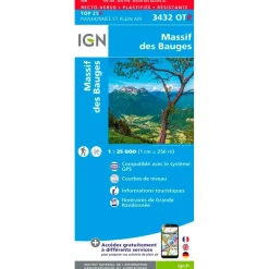 Carte IGN 3432OTR Massif des Bauges - Résistante