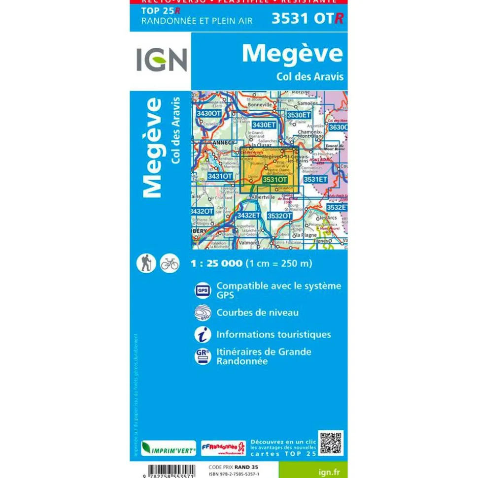 Carte IGN 3531OTR Megève, Col des Aravis - Résistante