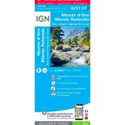 Carte IGN 4251OTR Monte d'Oro, Monte Rotondo, Parc naturel régional de Corse - Résistante