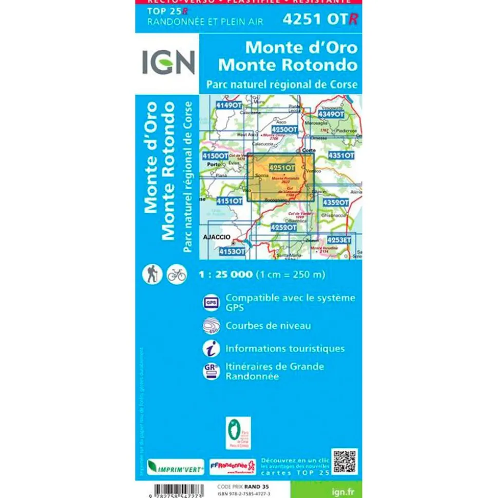 Carte IGN 4251OTR Monte d'Oro, Monte Rotondo, Parc naturel régional de Corse - Résistante