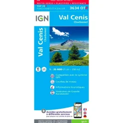 Carte IGN 3634OTR Val Cenis, Charbonnel - Résistante