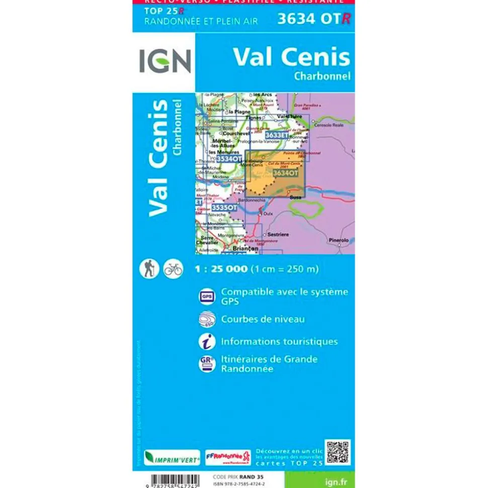 Carte IGN 3634OTR Val Cenis, Charbonnel - Résistante