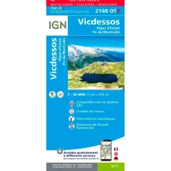 Carte IGN 2148OTR Vicdessos, Pique d'Estats, Pic du Montcalm
