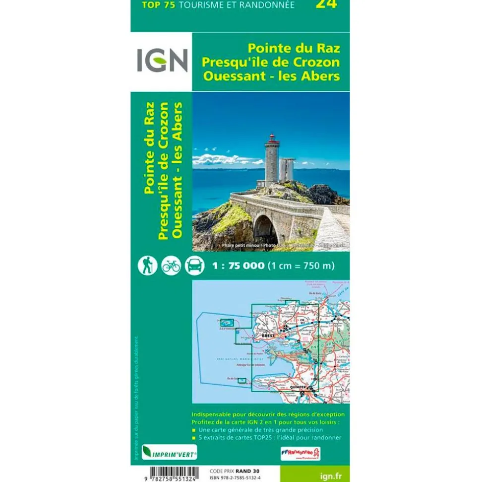 Carte IGN Pointe du Raz Presqu'Ile de Crozon Ouessant les Abers