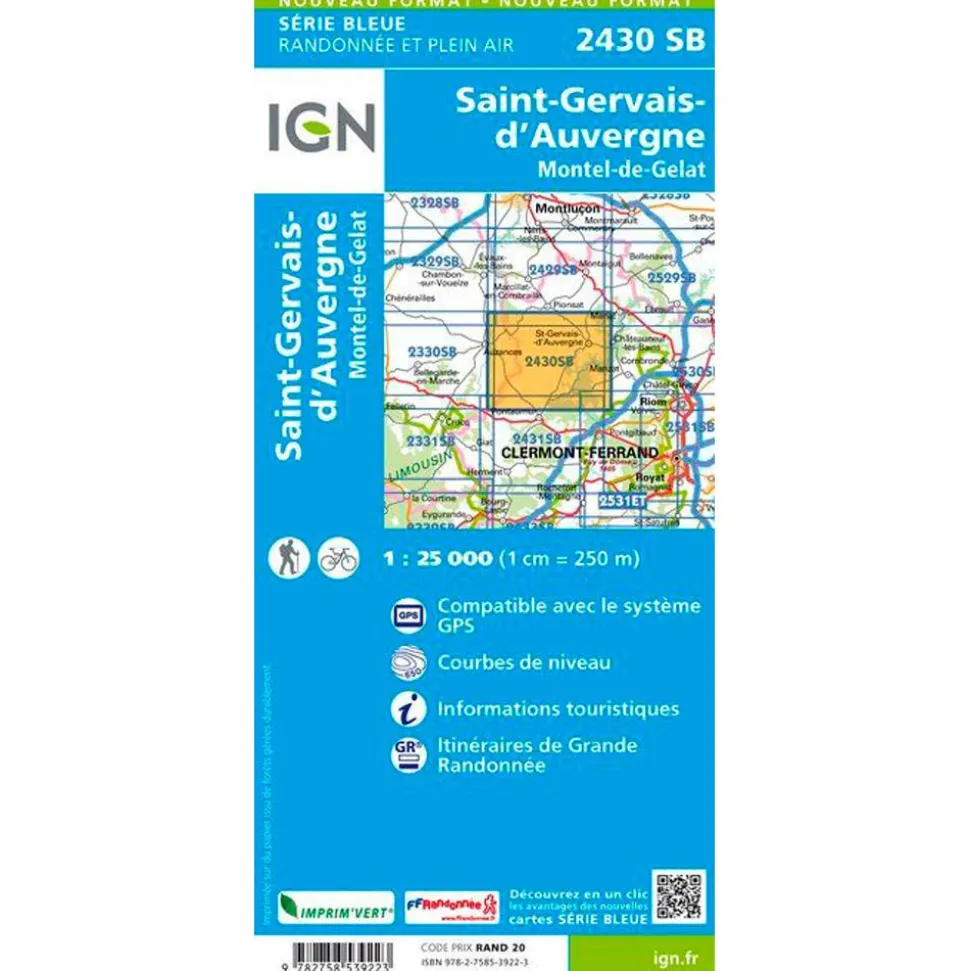 Carte IGN 2430SB Saint-Gervais-d'Auvergne, Montel-de-Gelat