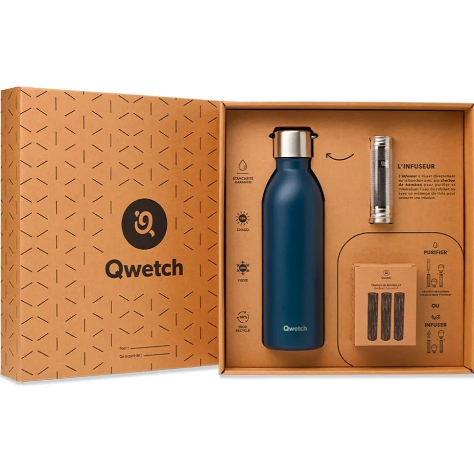 Gourde Qwetch Coffret Cadeau Active 500 ml Bleu Marine