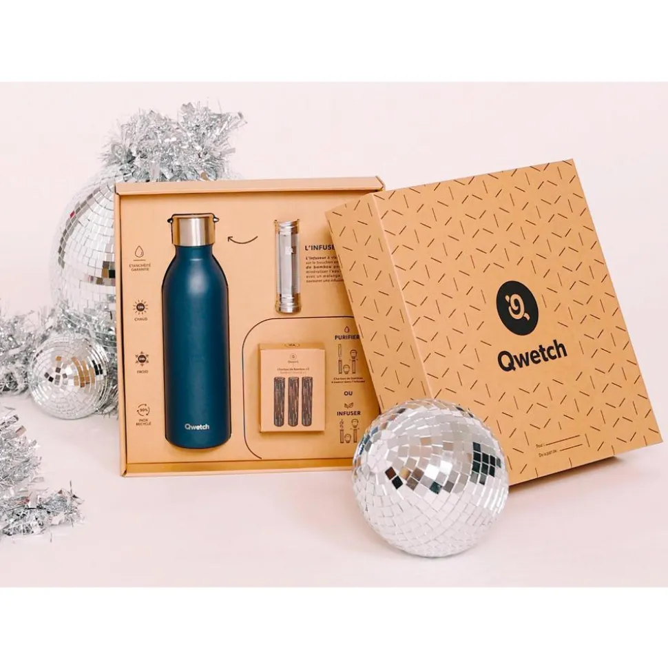 Gourde Qwetch Coffret Cadeau Active 500 ml Bleu Marine
