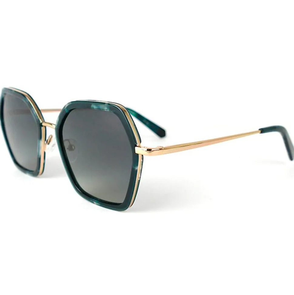 Lunettes de soleil Binocle Eyewear Agatha Shiny Gold Tortoise Emeraude Gradient Grey Polarized