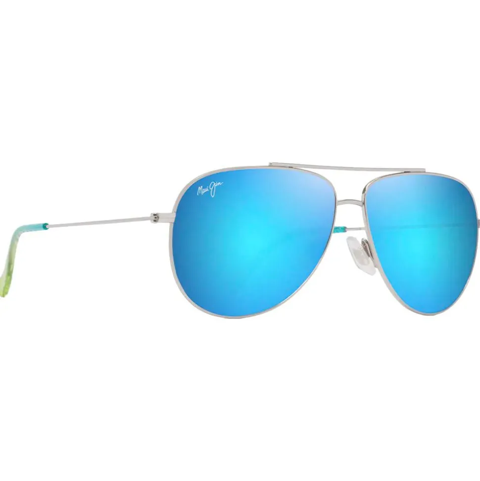 Lunettes de soleil Maui Jim Hauoli Argent Brillant Bleus Verts Bleu Hawaï MauiPure