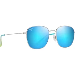 Lunettes de soleil Maui Jim Olali Asian Fit Argent Brillant Bleus Verts Bleu Hawaï MauiPure