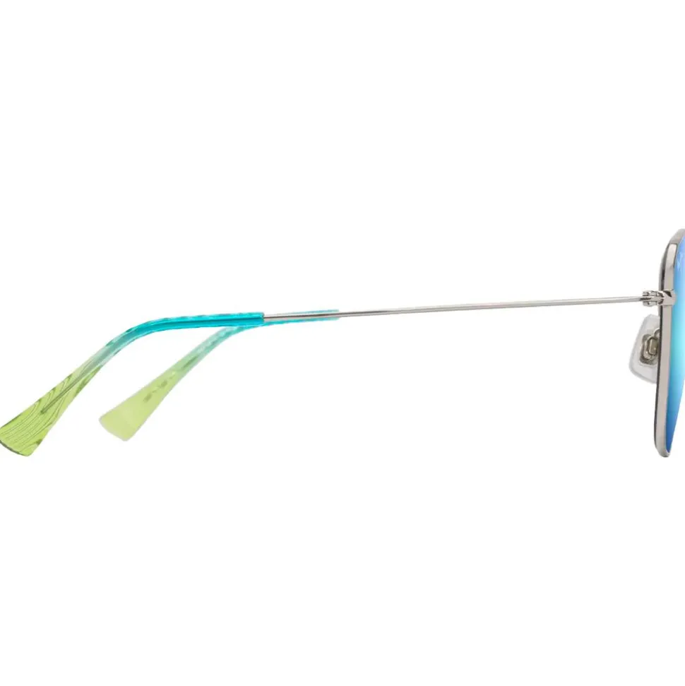 Lunettes de soleil Maui Jim Olali Asian Fit Argent Brillant Bleus Verts Bleu Hawaï MauiPure