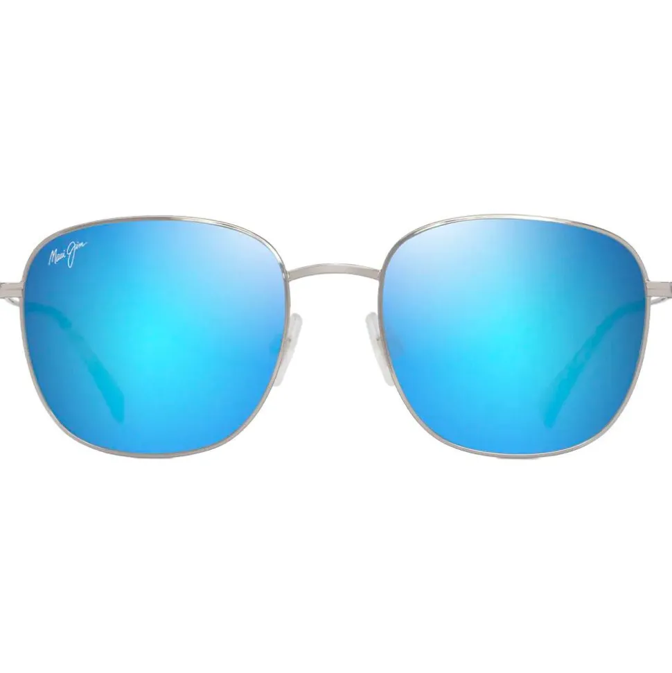 Lunettes de soleil Maui Jim Olali Asian Fit Argent Brillant Bleus Verts Bleu Hawaï MauiPure