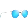 Lunettes de soleil Maui Jim Pukaua Argent Brillant Bleus Verts Bleu Hawaï MauiPure