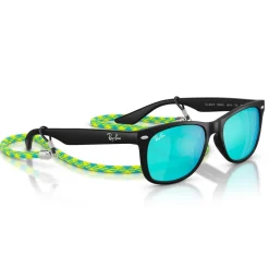 Lunettes de soleil Ray Ban New Wayfarer Kids Polished Black Light Green Blue Mirror