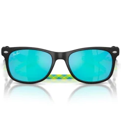 Lunettes de soleil Ray Ban New Wayfarer Kids Polished Black Light Green Blue Mirror