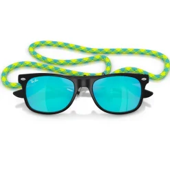 Lunettes de soleil Ray Ban New Wayfarer Kids Polished Black Light Green Blue Mirror