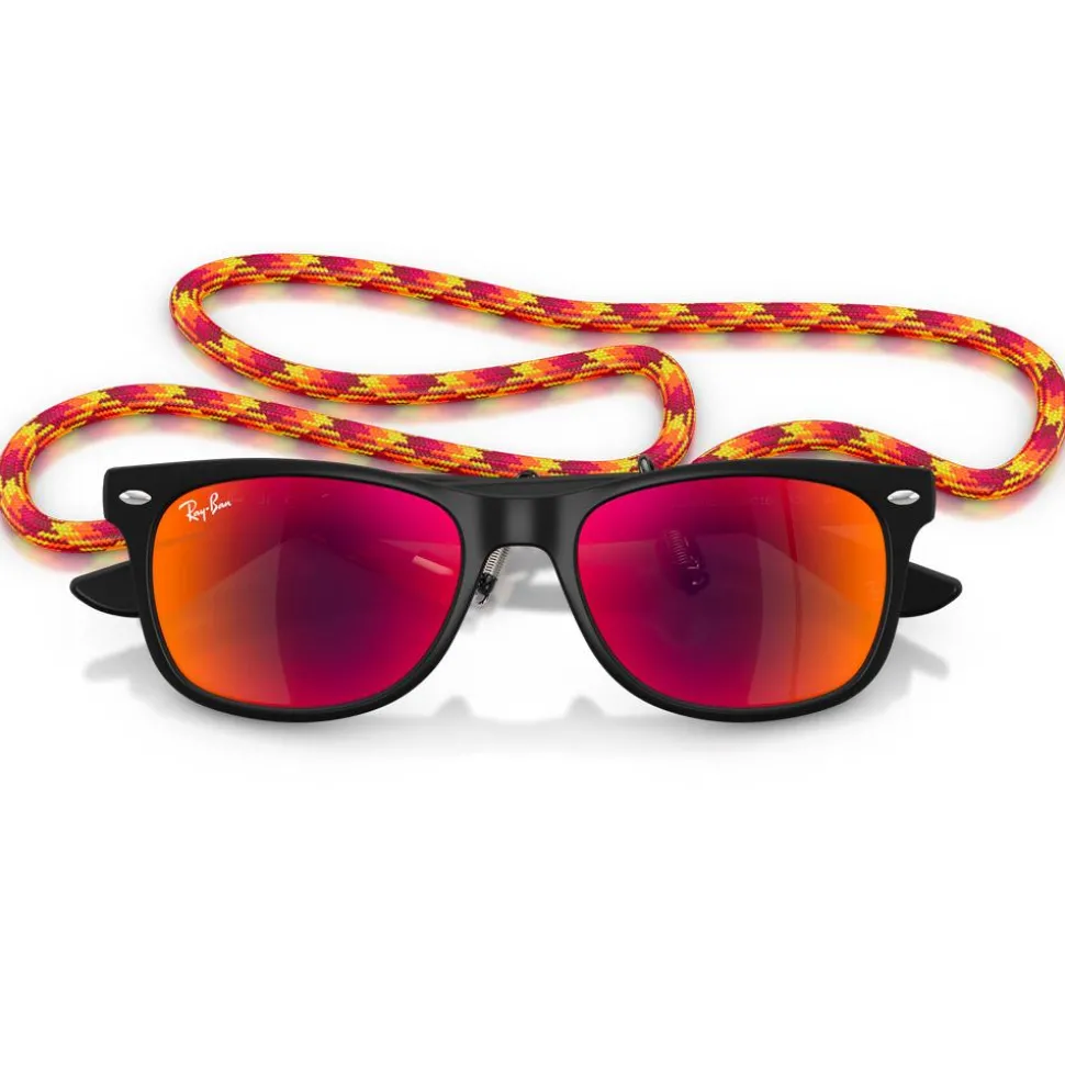 Lunettes de soleil Ray Ban New Wayfarer Kids Polished Rubber Black Brown Orange Mirror