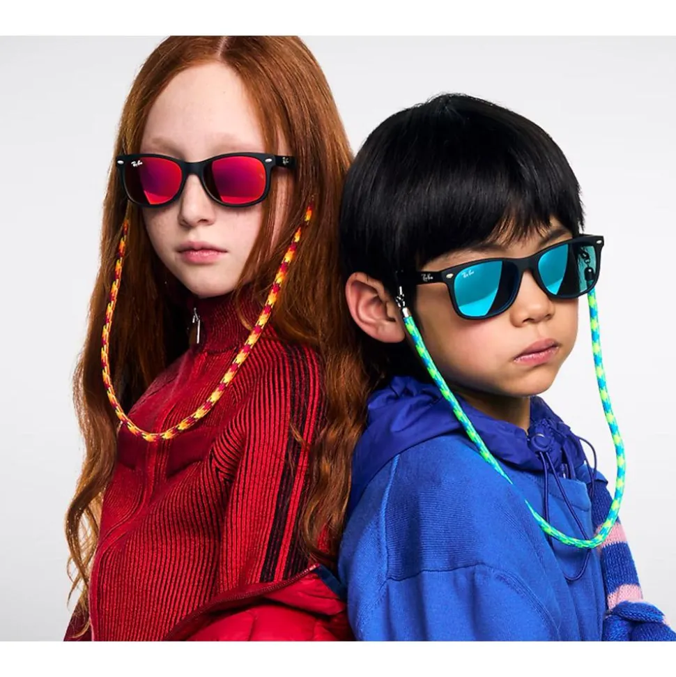 Lunettes de soleil Ray Ban New Wayfarer Kids Polished Rubber Black Brown Orange Mirror