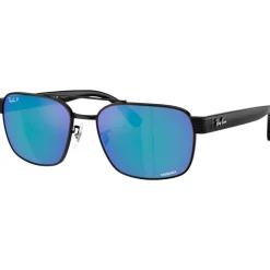 Lunettes de soleil Ray Ban RB3751CH Polished Black Chromance Grey Blue Mirror Polar